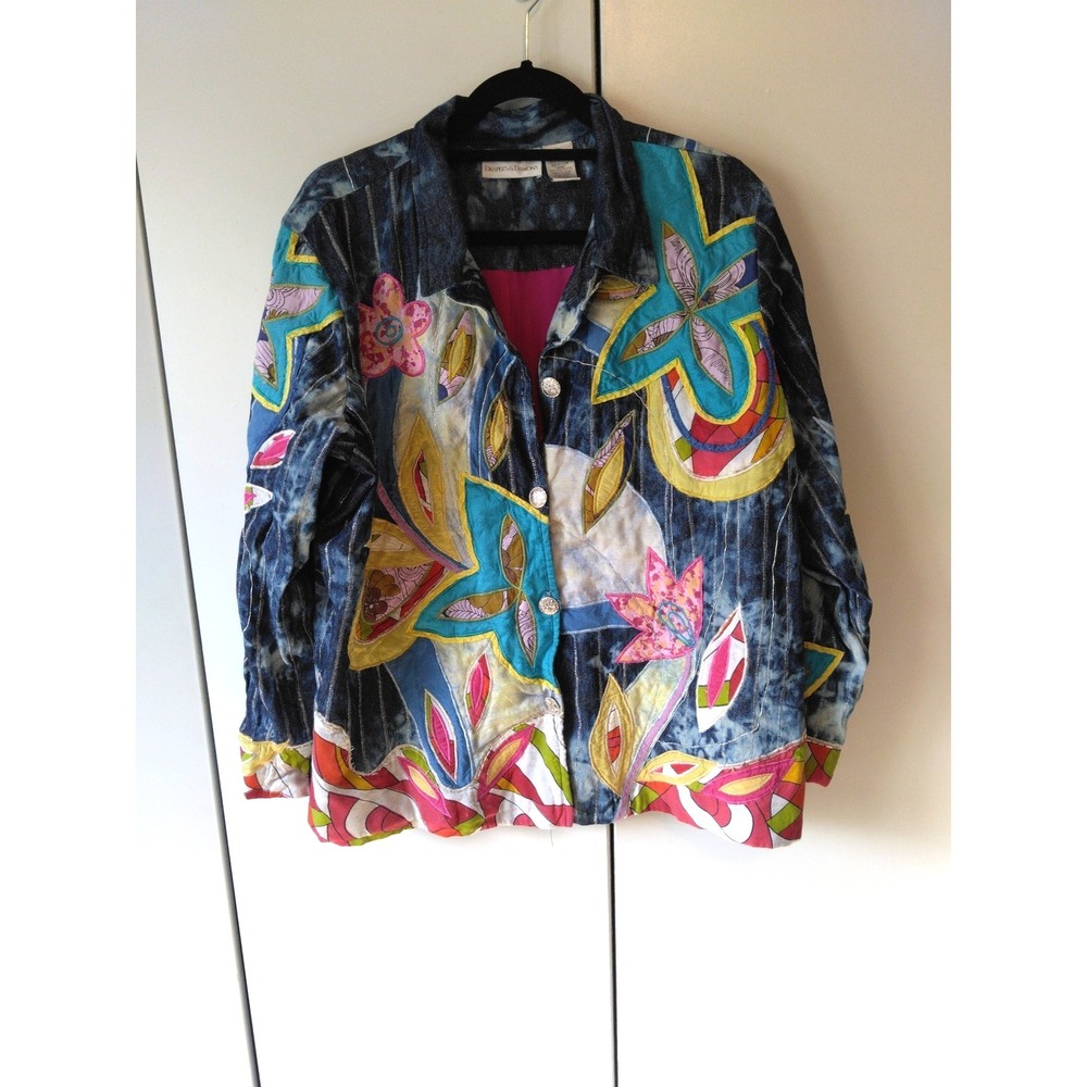 Draper's & Damon's Womens Patchwork Appliqué Jacket Size  1x Vtg Artsy Statement